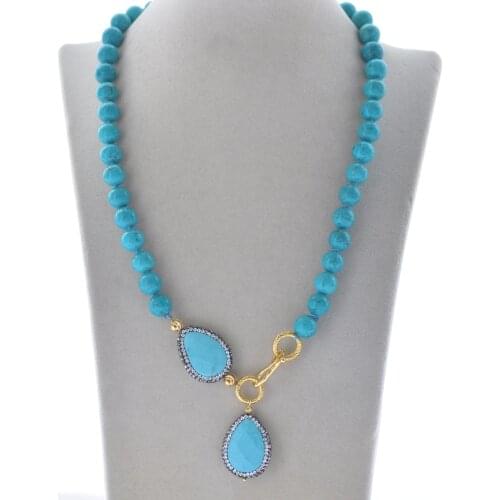 Z10562 20" 28mm Round Coin Green Turquoise Necklace Pendant