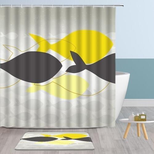 Funny Sea Fish Simplicity Shower Curtain Ocean Animal Child Bathroom Decor Waterproof Cloth Hooks Curtains Set With Mat 50x80