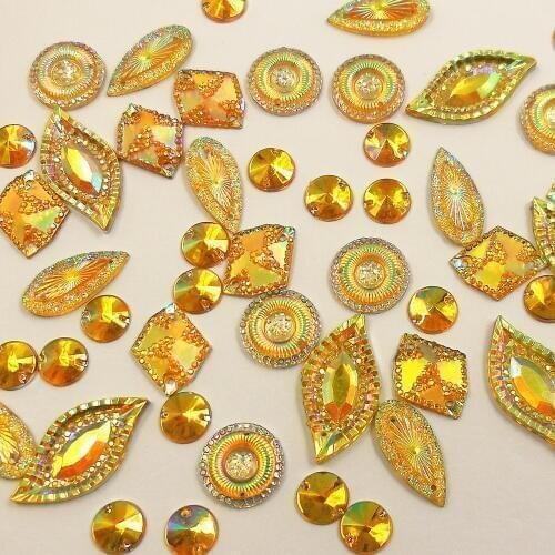 YELLOW Circle Round Drop Rhinestones Gems Stones and Crystals Sew On For Costumes Wedding Evening Gown Dress Crafts Accessories