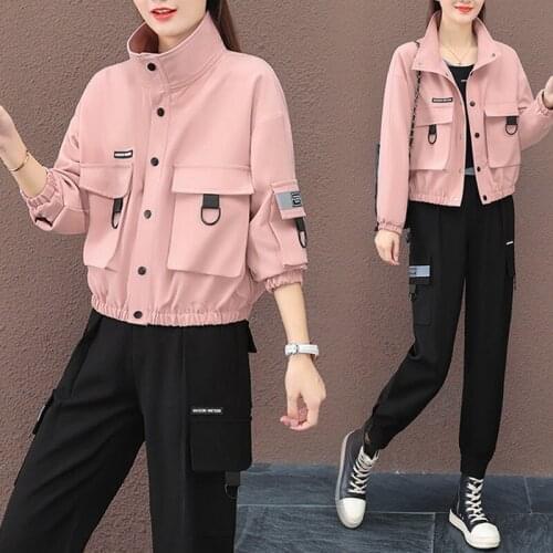 Pink Womens Tooling Jacket 2021 Spring Autumn New Short Coat Casual All-match Cardigan Jacket Outerwear Women Jackets C956