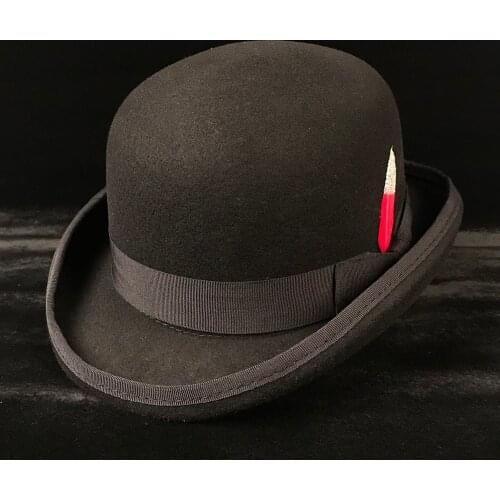 100% Wool Womens Mens Black Derby Hat Bowler Felt Hats Steampunk 4Size S M L XL