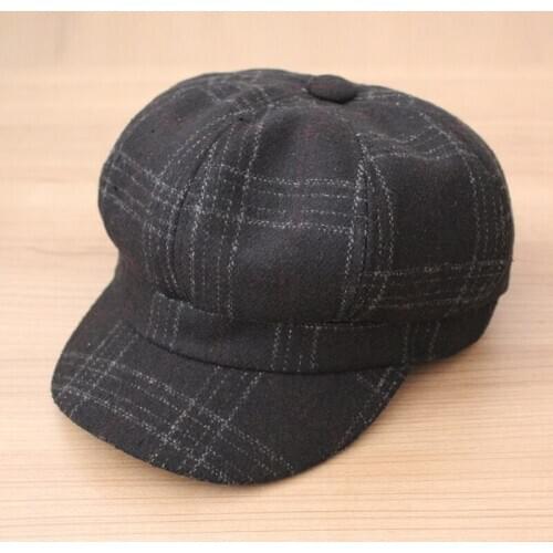 Plaid Print Berets For Women Winter Outdoor Warm Woolen Caps Fashion British Style Octagonal Hat Painter Hats
