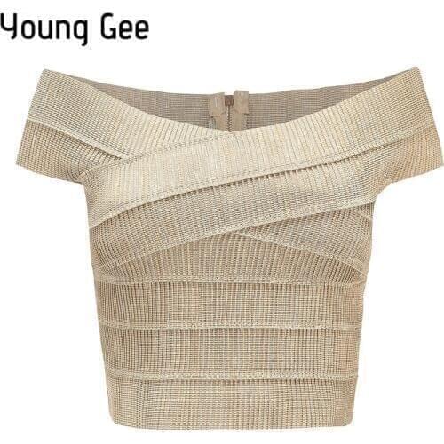 Young Gee 2019 New V-neck Off Shoulder Women Bandage Crop Top Sexy Bodycon Tank Tops Summer Cropped Fitness Streetwear blusas