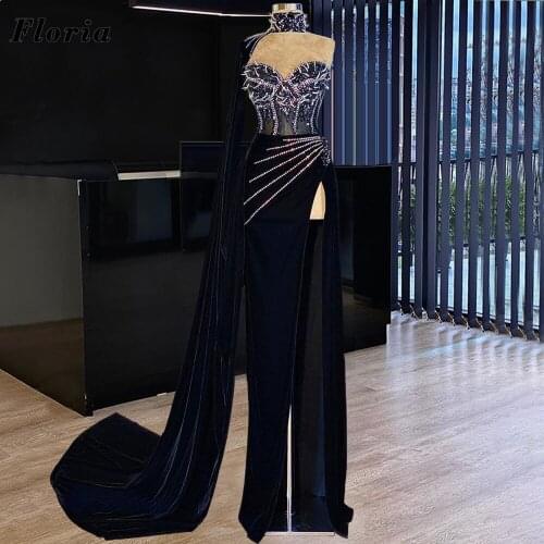 Halter Dubai Long Prom Dresses Newest 2021 Mermaid Beading Cocktail Party Dresses Evening Wear Celebrity Dress For Women Arabic