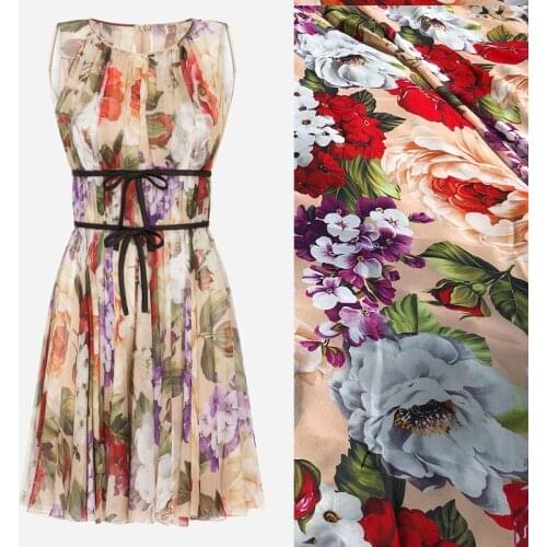 100X145cm Sicily Big Peony Printed Thin Chiffon Fabric For Woman Summer Dress Blouse Tissu Tela Хлопок материал DIY Sewing