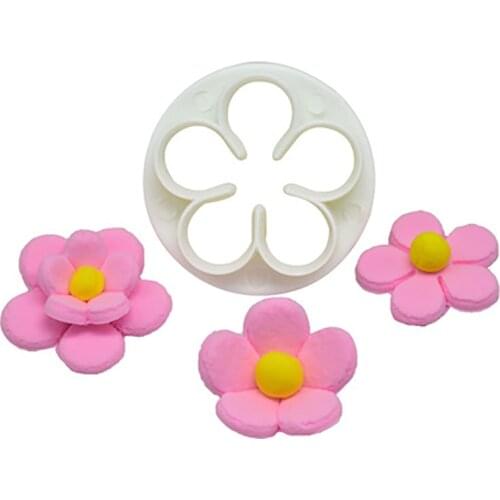 4Pcs Plum Blossom Rose Flower Cookie Press Stamp Embosser Plastic Clay Cutter Fondant Mould Wedding Cake Baking Kitchen Tools