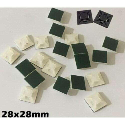 50pcs 28x28mm 28*28 White Black Nylong Square Plastic Green Self Adhesive Wire Zip Fixed Holder Cable Tie Mount Base
