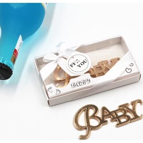 50PCS New Baby Christening Gift Gold Baby Bottle Opener In Gift Box Newborn Christening Party Giveaways For Guests