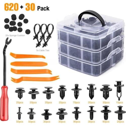620/650 Pcs Boxed Buckle Set Car Retainer Clips Auto Fasteners Push Trim Clips Pin Rivet Bumper Kit Retainer Clips Screwdriver
