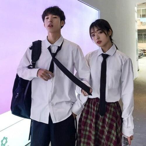 White shirt male student trend long-sleeved loose couple wear short-sleeved summer plus size shirt college style female