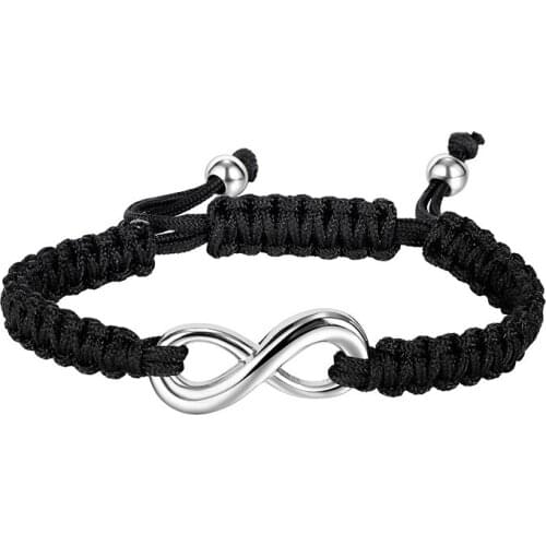 Men Stainless Steel Infinity Charm Bracelet for Women Handmade Black Rope Fashion Jewelry Girl Lucky Ladies Couple Bangle Gift