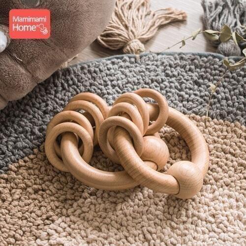 1Pc Baby Wooden Teether Beech Music Rattles BPA Free Wood Teething Ring Classic Sensory Montessori Toys Baby Product Nurse Gifts