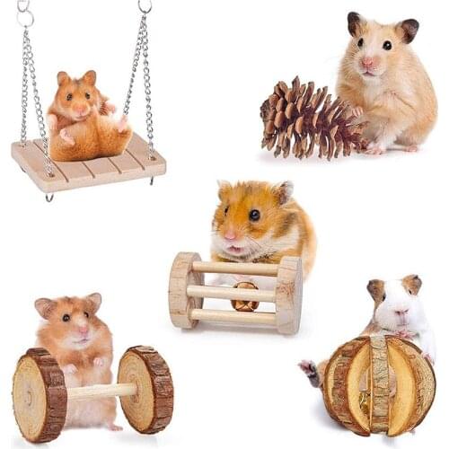 Hamster Toys Wooden Hamster Chew Toys Guinea Pigs Rats Rabbits Chinchillas Toys Set Exercise Playing Hamster Cage Accessories