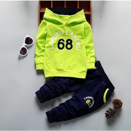 Childrens clothing sets 2018 autumn new boys Cotton brand long sleeve letter print t shirt + pants hooded fashion kids sets