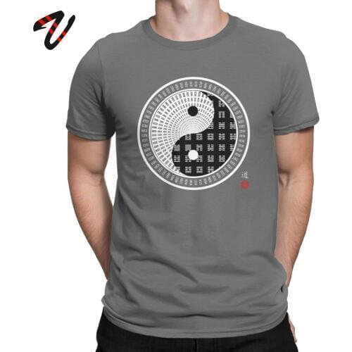 Chinese Style Men Tshirt Tai Chi Yin Yang Ching 64 Hexagram Spiral Tee Shirt Cotton T-Shirt Christmas Gift Short Sleeve Clothes