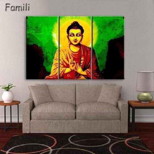 Modern Buddha Painting 3 Picture Home Decoration marble buddha and banboo landscape art canvas no frame