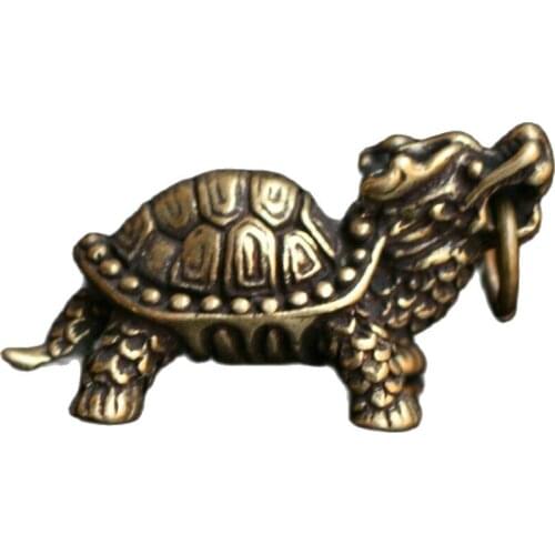 Chinese Folk Fengshui Brass Copper Lucky Dragon tortoise Turtle Pendant Statue