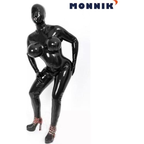 MONNIK latexFull Cover Latex Unisex Zentai Catsuit with Inflatable Breasts Wet Look Bodysuit