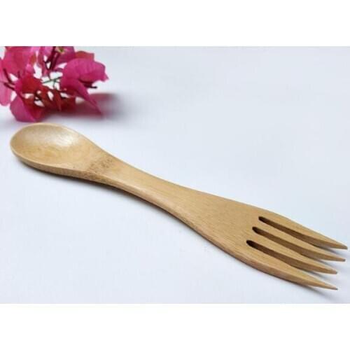 Natural Bamboo Spoon Fork All IN One Portable Travel Cutlery Set Wholesale Bamboo Dinerware