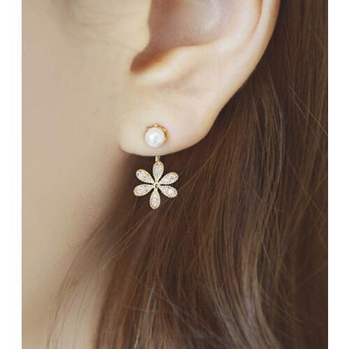 Fashion Rose gold Siver Clip Earrings Bride Flowers Shape Crystal Earrings for Women Rhinestone Ear Clip Wedding Earring Jewelry