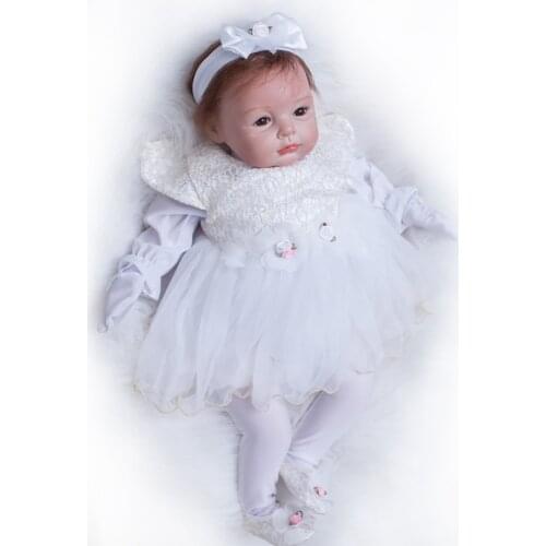 Nicery 20-22inch 50-55cm Bebe Reborn Doll Soft Silicone Boy Girl Toy Reborn Baby Doll Gift for Child White Yarn Dress