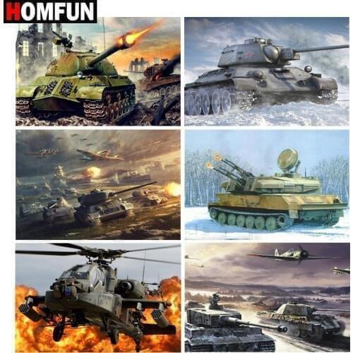 HOMFUN Full Square/Round Drill 5D DIY Diamond Painting "Tank plane scenery" 3D Embroidery Cross Stitch 5D Home Decor Gift