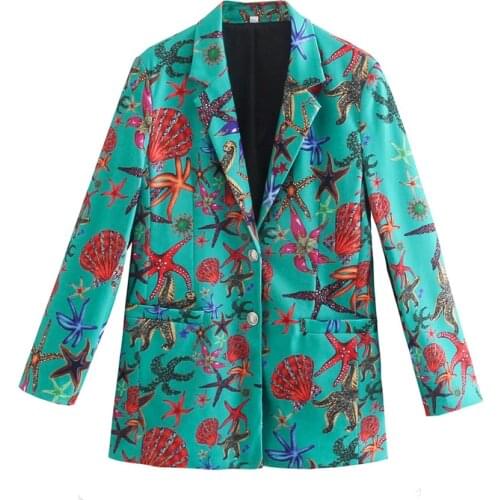 2021 new European American classic womens starfish Printed Blazer small suit all-match jacket Chic Lady coat Female Outwear top