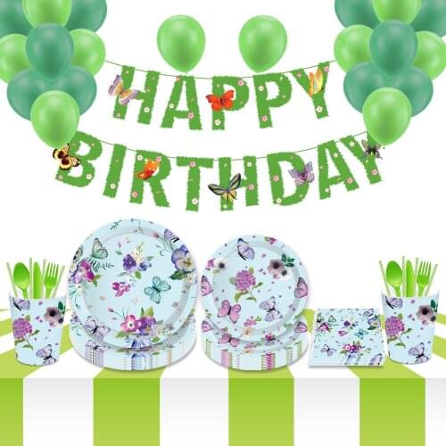 Flower Butterfly Wedding Party Decoration Birthday Party Balloons Disposable Tableware Sets