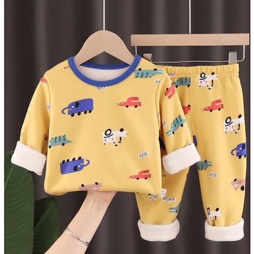 Winter Kids Clothing Sets Warm Fleece Pajamas For Boys Girls Thicken Children Dinosaur Sleepwear Baby Thermal Underwear Pyjamas