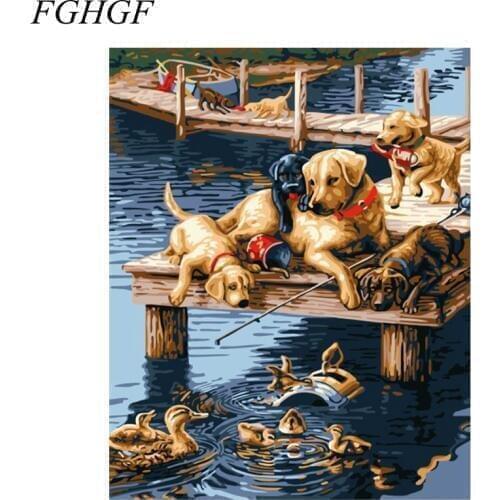 Manufactory DIY digital canvas animal oil painting by number Dogs digital Painting In Stock