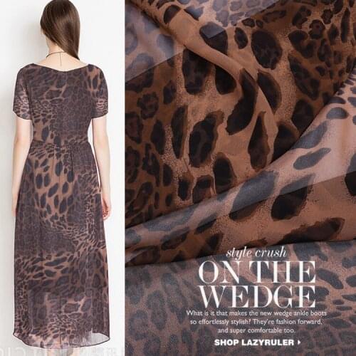 Leopard Print Georgette Fabric Thin Transparent Mulberry Silk Garment Large Swing Skirt Scarf Dress Fabrics