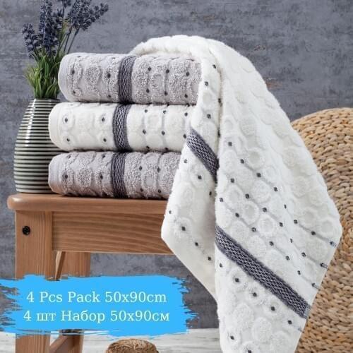 Turkish Pure 100 Cotton 4 Pcs 50x90 Cm Super Absorbent Towel Set Soft 2021 White And Grey East West Home Textile
