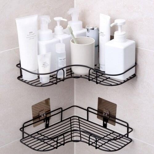 Bathroom Corner Shelf Rack Triangle Iron Art Storage Kitchen Wall Mount Holder Household Supplies corner shelf black