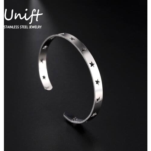 Unift Stainless Steel Hollow Out Star Bangles&Bracelets for Women Silver Color Band Vintage Charms Jewelry Party Wedding Gifts
