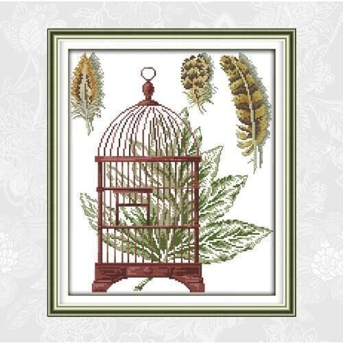 Feather and cage cross-stitch patterns dmc 14ct 11ct count print on canvas cross stitch kits handwork embroidery needlework