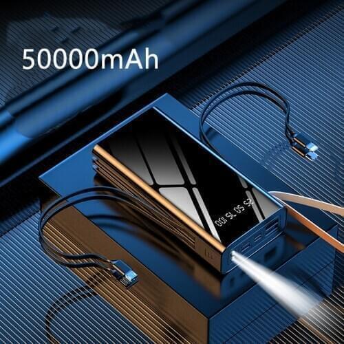 50000mAh Power Bank Dual USB Powerbank Built in Cable External Battery With LED Display Fast Portable Charger For Xiaomi iPhone