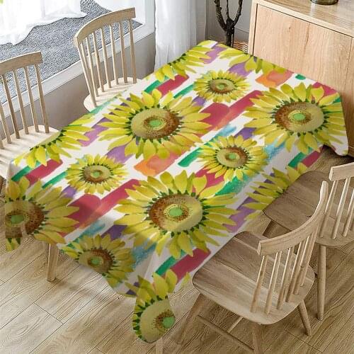 Sunflower Painting Print Tablecloth Waterproof Oilproof Rectangular Table Cloth for Banquet Dining Family Practical Tablecloth