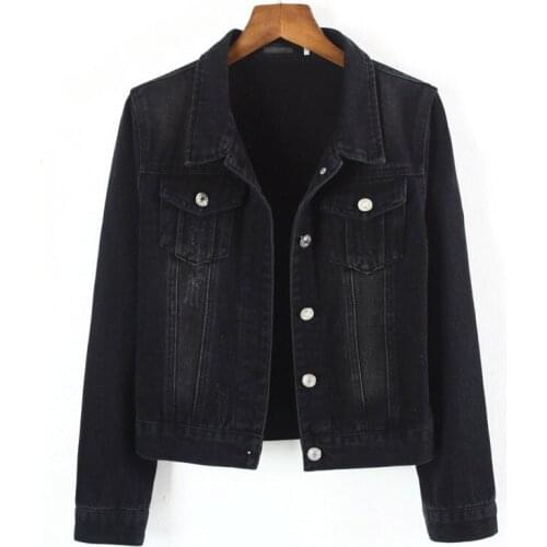 2019 Women Black High Quality Loose Denim Jacket Coat Button Outerwear Stretch Jeans Jacket Casual Jaqueta Coat Female Tops R698