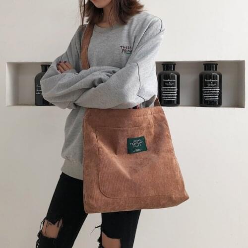 Women Corduroy Shoulder Bag Female Canvas Crossbody Bags Simple Cloth Fabric Handbag Tote Solid Zipper Messenger Bags For Girls