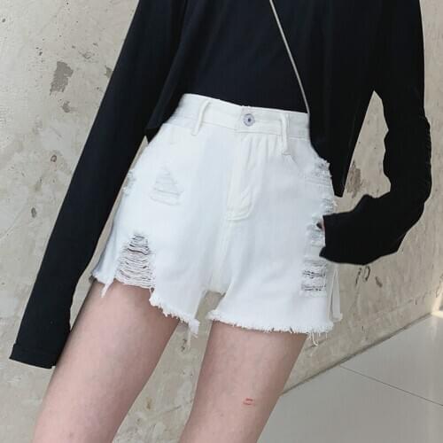 2021 New Fashion Casual Summer Cool Women Denim Shorts Ripped Jeans Female Trend Pure Colour Washed Blue Black Cowboy