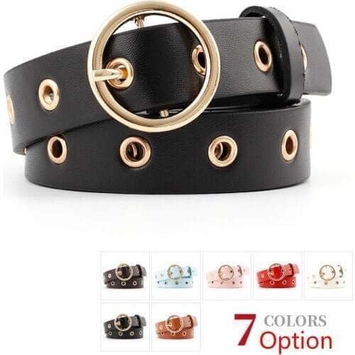 2021 Women Leather Belt Round Metal Pin Buckle Circle Belts Hot Brand Fashion Punk O Ring for Women Belt