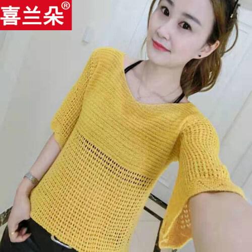 Woman Sweaters Pullover Xilanduo Summer Hollow T-shirt Knitwear Womens Short-Sleeved Sweater Ripped Sweater Femme Chandails