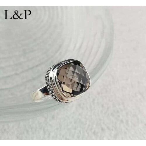 New Fashion Smoky Quartz Womens Ring 100% 925 Sterling Silver Adjustable Ring Fine Jewelry Wedding Engagement Gift