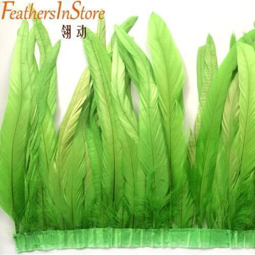 10 Yards Rooster Feather Trims 30-35cm width lime green coque Feather strung Chicken Feather trimming rooster Tail Fringes