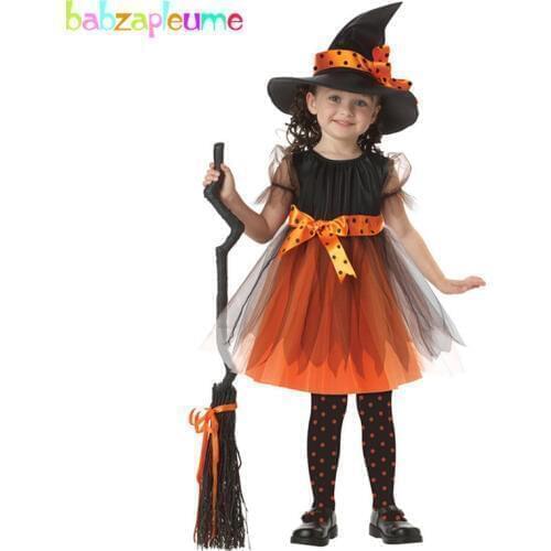 2Piece/2-6Years/Halloween Kids Dresses For Baby Girls Clothes Lace Princess Infant Party Dress+Hats Children Clothing Set BC1315