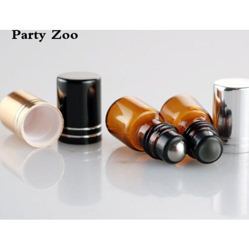 200 X 2ml Amber Glass Roll On Bottle Sample Test Essential Oil Vials With Roller Metal /Glass Ball & Line Screw Caps Wholesale