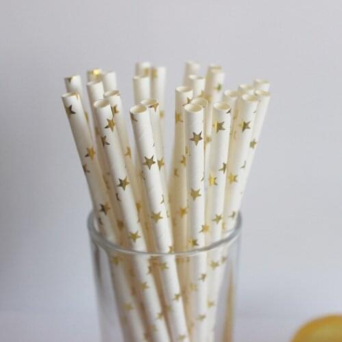25pcs Paper Drinking Straws Stars Pattern Party Wedding Decoration Kids Birthday Baby Shower Christmas Supplies Halloween