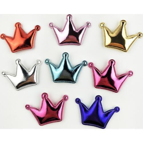 4.3x3cm 50pcs/Lot Multicolors Pu Crown Shape Patches Padded Felt Appliques Hair Hat Decorative