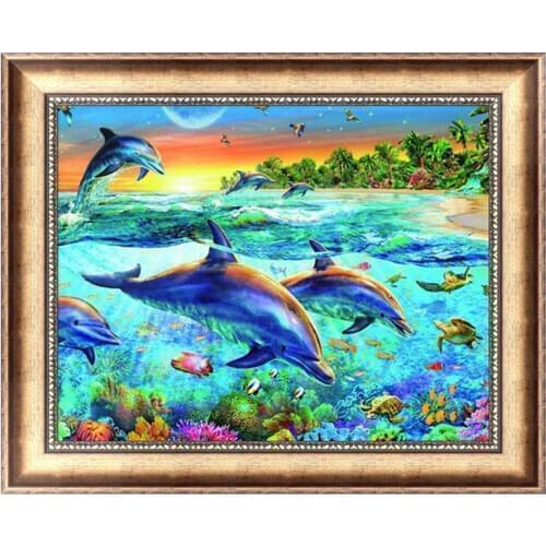 5D Full Diamond Painting Embroidery Dolphins Cross Stitch Crafts Home Decor