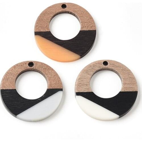 6PC Round Splicing Earrings Accessories Natural Wood & Resin Splicing Hand Made DIY Making Charms Jewelry Findings Components